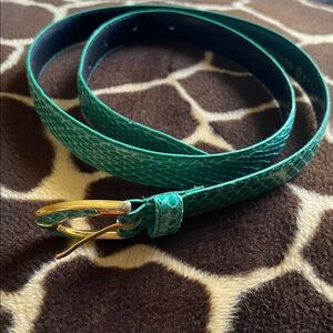 Vintage Green Snakeskin Belt with Gold tone Buckle